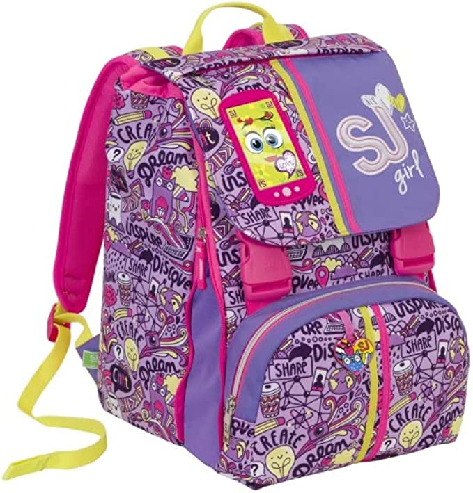 ZAINO SCUOLA SJ GANG GIRL HIGH TECH SEVEN card CUORE LUMINOSO 28 litri LILLA